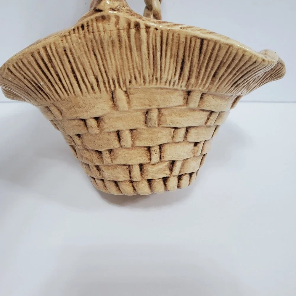Euro-O-Con Mold Vintage Ceramic Basket Twig Handle Rustic Farmhouse Decor Accent
